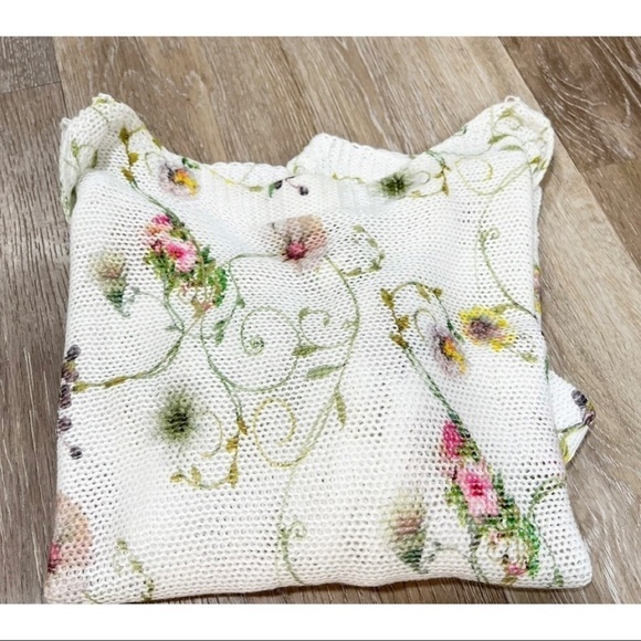 Luisa Ricci Womens Sz S Floral Sheer Cold Shoulder Batwing Sweater ITALY - Picture 7 of 9